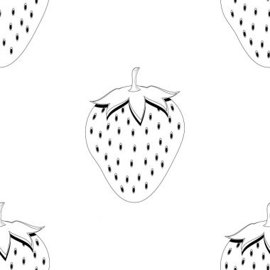 2D çilek meyve soyut Dikişsiz desen beyaz arka plan üzerinde kontur. Mevcut yüksek çözünürlüklü jpeg formatta çeşitli boyutları ve düzenlenebilir eps dosyası, kullanılabilir duvar kağıdı, desen, web, blog, yüzey, dokular, grafik ve baskı için.