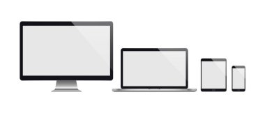 Realistic set of computer, laptop, tablet and smartphone. Realistic illustration. clipart