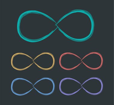 Sonsuzluk işareti. Çok renkli sonsuzluk işaretleri. Vektör illüstrasyonu.