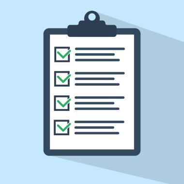 Kontrol listesi simgesi. Onaylanmış belge. Çalışma Planı Düz Tasarım.