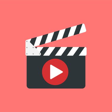 Alkış tahtası ve çalma düğmesi simgesi. Düz tasarım.