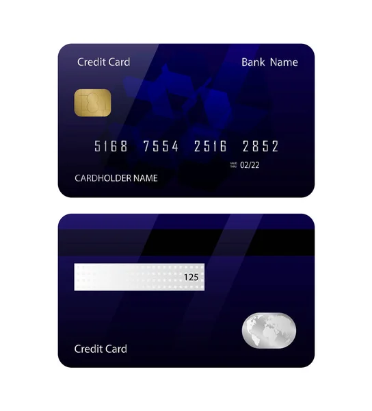 Kreditkartenvorlage vorne und hinten. Kreditkarte in blau mit abstraktem Muster. Vektorillustration. — Stockvektor
