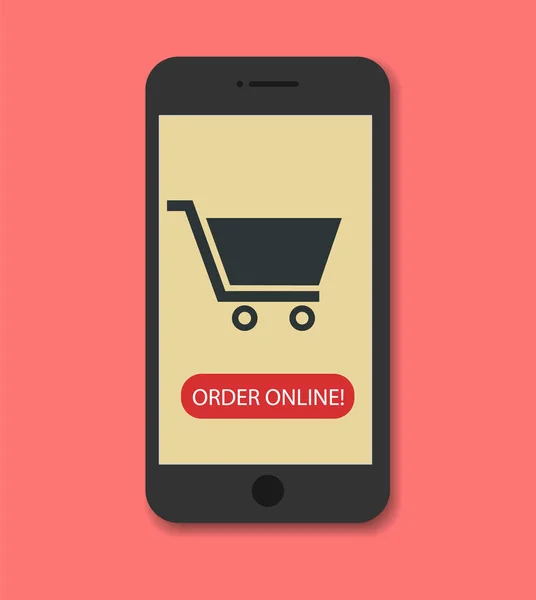 Shopping online su smartphone. Ordina online. Design piatto . — Vettoriale Stock