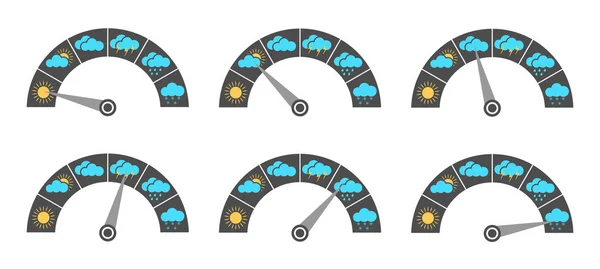 Indicador meteorológico. Un conjunto de indicadores con diferentes condiciones climáticas . — Archivo Imágenes Vectoriales