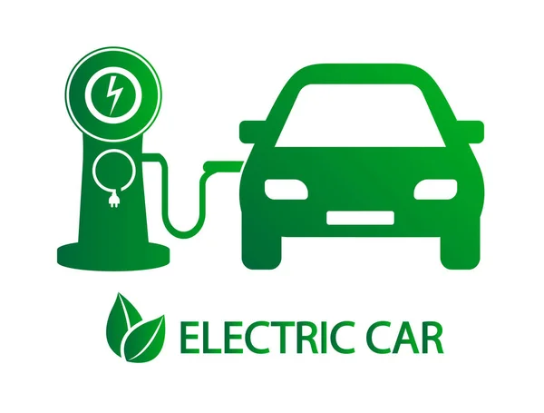Icono de coche electro. El coche se carga con electricidad . — Vector de stock