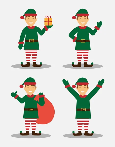 Jultomte i olika poser. God Jul och Gott Nytt År. Platt design. — Stock vektor