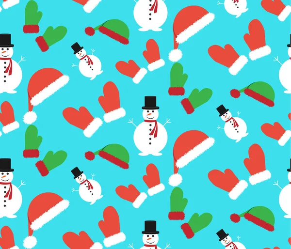 Karácsonyi téli minta. Hóember, dió, kalap. — Stock Vector
