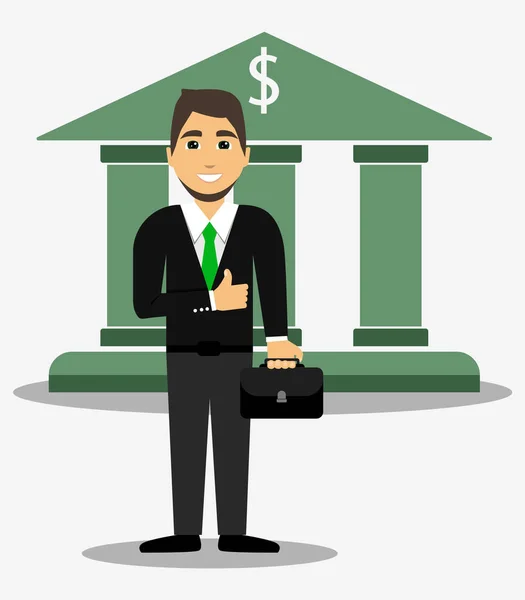 Banki alkalmazott. Bankár. Üzletember. Pénzügyesebb. Pénztáros. Lapos stílus. — Stock Vector
