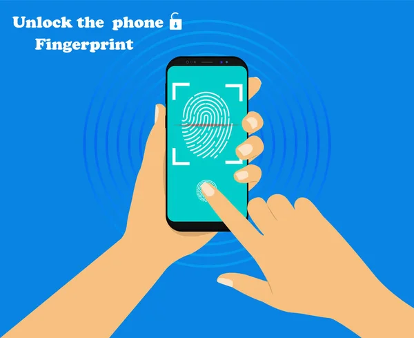 Відбитки пальців на смартфоні. Розблокувати телефон. Концепція рук і телефону . — стоковий вектор