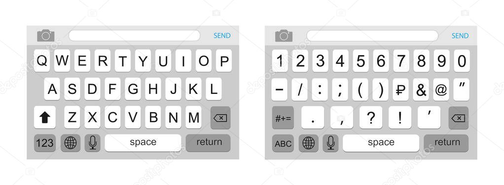 Keyboard on a smartphone. The keyboard design is alphabetic and digital.
