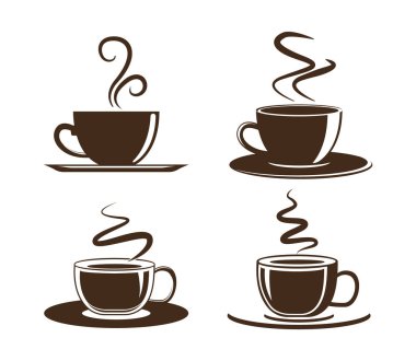 Kahve fincanı ikonu. Kahveli vektör bardakları. Kahve fincanı logosu.