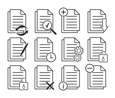 Belge simgeleri. Elektronik belge simgeleri. Kağıt simgeleri.