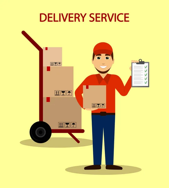 Delivery service. Courier delivery to your home. Flat style. — Stock Vector