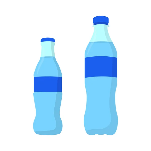 Woda sodowa. Woda mineralna. Woda w plastiku i w szklanej butelce. Płaska konstrukcja. — Wektor stockowy