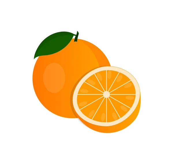 Vector naranja. Naranja entero y en corte . — Vector de stock