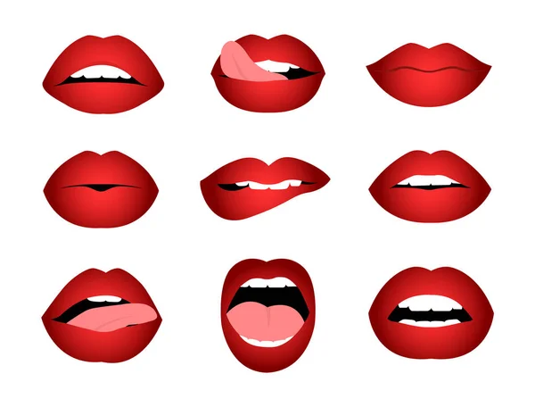 Conjunto de lábios femininos. Lábios vermelhos de uma mulher sexy . — Vetor de Stock