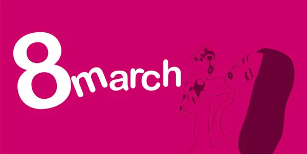 Международный женский день - 8 марта. Девушка надувает мыльные пузыри. Баннер . — стоковый вектор