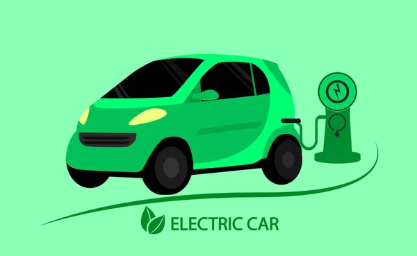 Carro eléctrico. O carro eléctrico está a carregar. Estilo plano . —  Vetores de Stock