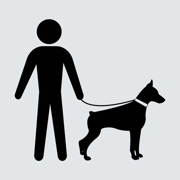 Un hombre con un perro atado. Paseando para perros. Con los perros es imposible. El perro es el mejor amigo del hombre . — Vector de stock