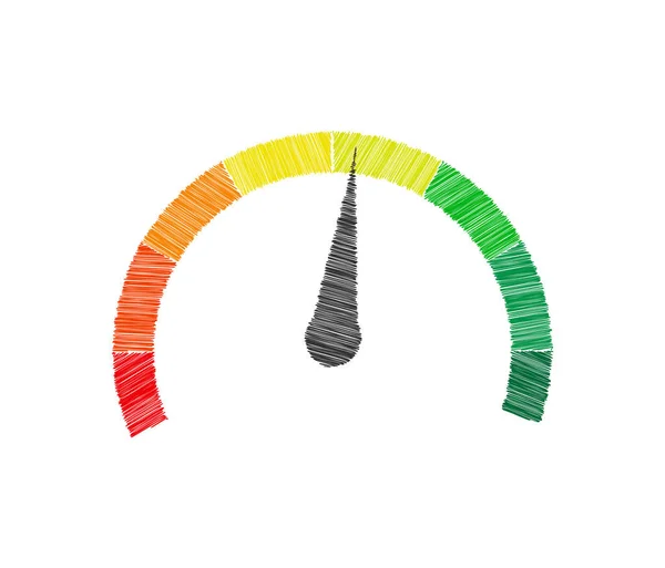 Спидометр. Цветовая шкала Масштаб со стрелкой от зеленого до красного. Индикатор . — стоковый вектор