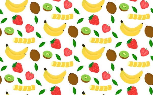 Modèle de fruits et de baies. Fraises, bananes et kiwis. Fond sans couture . — Image vectorielle