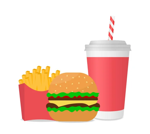 Fast food. French fries, hamburger and cola. — Stock Vector