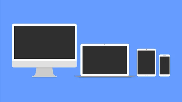 Set van monitor, laptop, tablet, smartphone. Technologische apparaten in platte stijl. — Stockvector