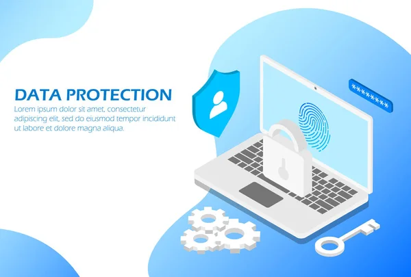 Protección de datos. Isométrico. Adecuado para página web, infografías, publicidad, aplicaciones . — Vector de stock