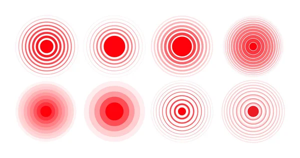 Un conjunto de círculos de dolor. Círculos de dolor. Círculos rojos. El símbolo del dolor . — Archivo Imágenes Vectoriales