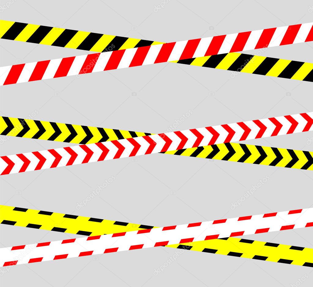 Caution line. Warning tape. Signs of danger. A set of tapes.