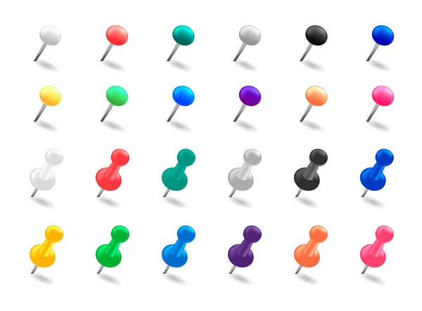 .Un juego de alfileres. Thumbtack pins de color . — Vector de stock