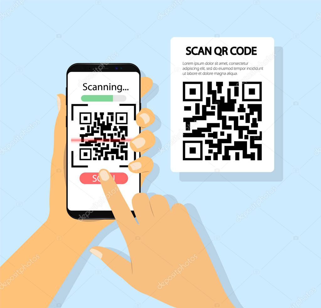 Scan Qr code in mobile phone. Phone in hand.
