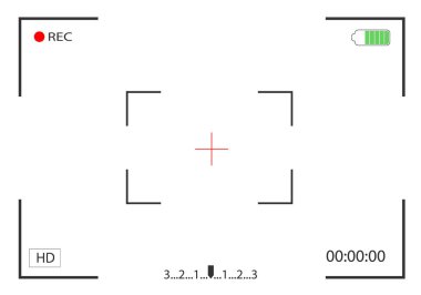 Kamera görüntüsü ve odaklanan ekran kayıt videosu. Kamera çerçevesi görüntüleyici. Vektör illüstrasyonu.