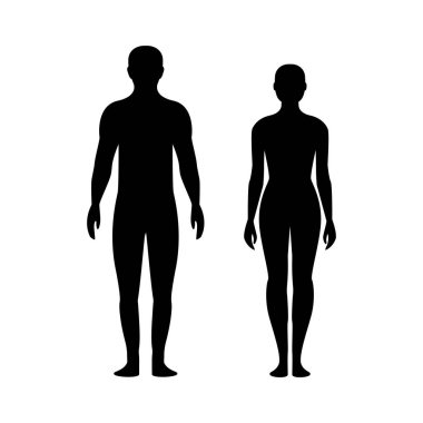 Bir erkek ve bir kadının siyah silueti. Erkek ve kadın cinsiyeti. İlaç için vücut siluetleri.
