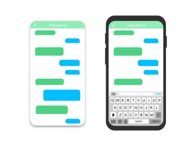 Mesajlı cep telefonu. Boş mesaj baloncukları. Arayüz sohbeti.