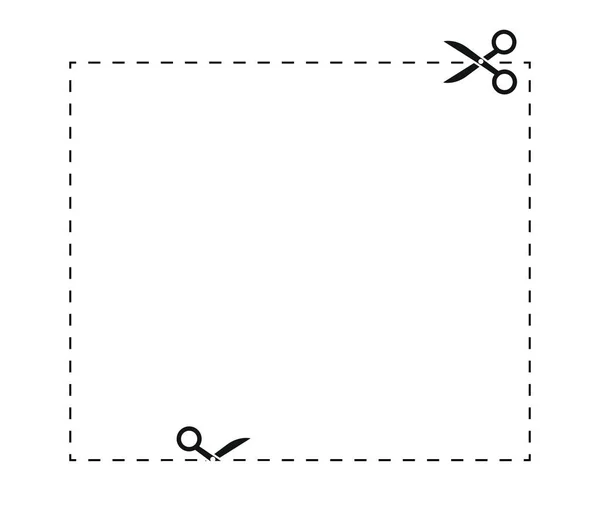 Signo de frontera de cupón, tijeras, líneas de corte. Ilustración vectorial . — Archivo Imágenes Vectoriales