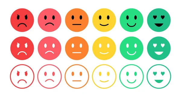 Feedback in Form von Emotionen. User Experience. Zufriedenheitsgrad. Emojis. Überprüfung der Verbraucher. — Stockvektor