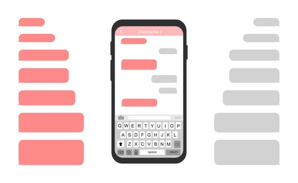 Téléphone portable avec bulles de message. Messages vides. Interface de message téléphonique . — Image vectorielle