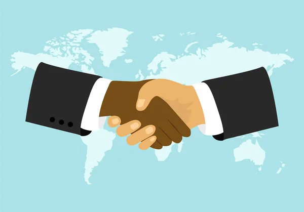 Handslag. Partnerskap, avtal, samarbete. Internationell handel. — Stock vektor