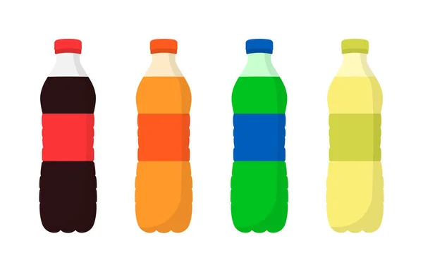 Sweet soda in plastic bottles. Soda. Flat design. — Stock Vector