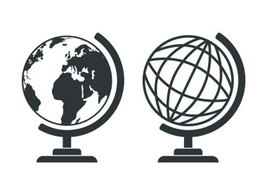 Vektör küre simgesi. Dünya haritası. Vektör illüstrasyonu.