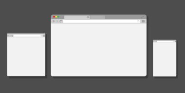 Laptop, tablet ve akıllı telefon için web tarayıcı penceresi. Düz tasarım.