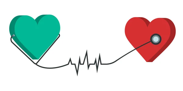 Corazón con estetoscopio. Isométrico. Ilustración vectorial . — Vector de stock