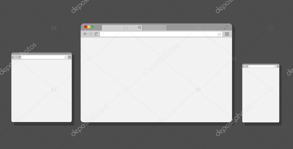 Web browser window for laptop, tablet and smartphone. Flat design.