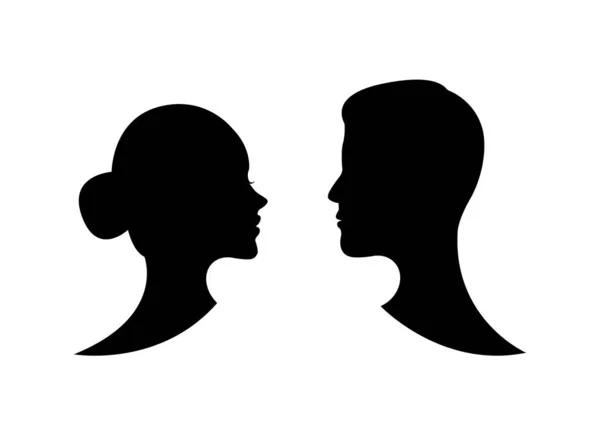 Homens e mulheres no perfil. Silhuetas pretas de macho e fêmea. Vetor . — Fotografia de Stock