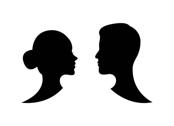 Men and women in profile. Black silhouettes of male and female. Vector.