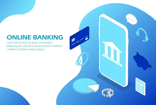 Online banking su smartphone. Isometrica . — Foto Stock