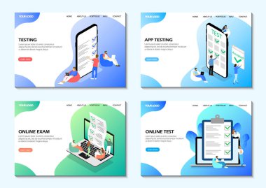İniş sayfaları. Çevrimiçi test, çevrimiçi sınav, uygulama testi. Bir dizi web sayfası. Web siteleri için modern web sayfaları.