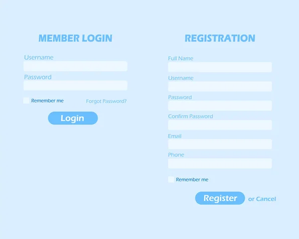 登录和注册页。 会员登入及登记表格. — 图库矢量图片