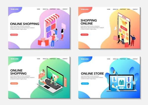 Landing pages. Online shopping, online store. Isometric. Modern web pages. — Stock Vector